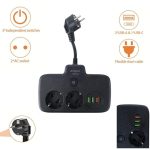Multiprise Intelligent 6EN1 - 2 Port Prises CA - 3 USB - 1 TYPE C - Anti-Surtension Avec Interrupteur Ét Sécurité Enfant - T2435 - Noir