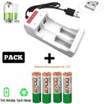 Lot De 4 Piles Rechargeables NI-MH GP 2700 MAH + Chargeur de Piles AAA/AA à 2 Fontes - USB