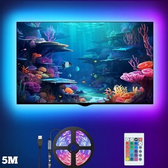 img_20240905_144852__800_x_800_pixel_-2.jpg Bande lumineuse LED RGB - USB - Pour Voiture Ou Télévision - 5 mètres - 16 Couleurs - 4 Modes - Télécommande – Image 1