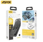 ASPOR Power Bank 20000 mAh - Charge Rapide Avec Cables Intégrés 4 en 1