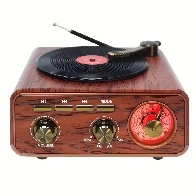 img_5213.webp Haut-Parleur & Radio Tourne-Disque Vintage Bluetooth Sans Fil – Design Rétro Élégant & Son Stéréo – Image 1
