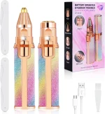 Épilateur Facial Électrique 2 en 1 pour Femme – Coupe-Sourcils & Rasoir Indolore avec Lumière LED, Rechargeable USB