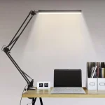 Lampe de Bureau LED 14W avec Bras Pivotant – 3 Couleurs, 10 Niveaux de Luminosité, Protection des Yeux, Pince Métallique – Noir