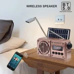 Radio FM Solaire Rétro – Bluetooth, TWS, USB, Carte SD & Power Bank – Image 2