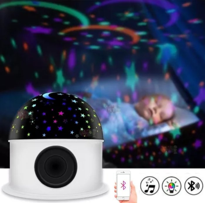 polish_20240821_143052113_1.jpg Lampe Projecteur LED Étoiles Multicolores - Haut-Parleur - Bluetooth - Blanc – Image 1