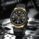 Montre Curren Pour Homme Avec Bracelet Bicolore en Acier Inoxydable Noir et Doré - Affichage De La Date - Résistante à L'eau