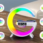Haut-parleur Bluetooth intelligent Rechargeable - Réveil - Chargeur Sans Fil avec 15 W - Veilleuse LED RGB