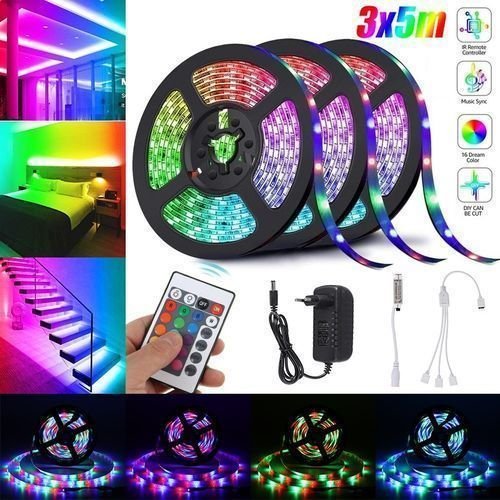1-20.jpg Pack de 3 Kit Ruban LED RGB - Étanche - 16 Couleurs - 4 Modes - 15 Mètres - Télécommande – Image 1