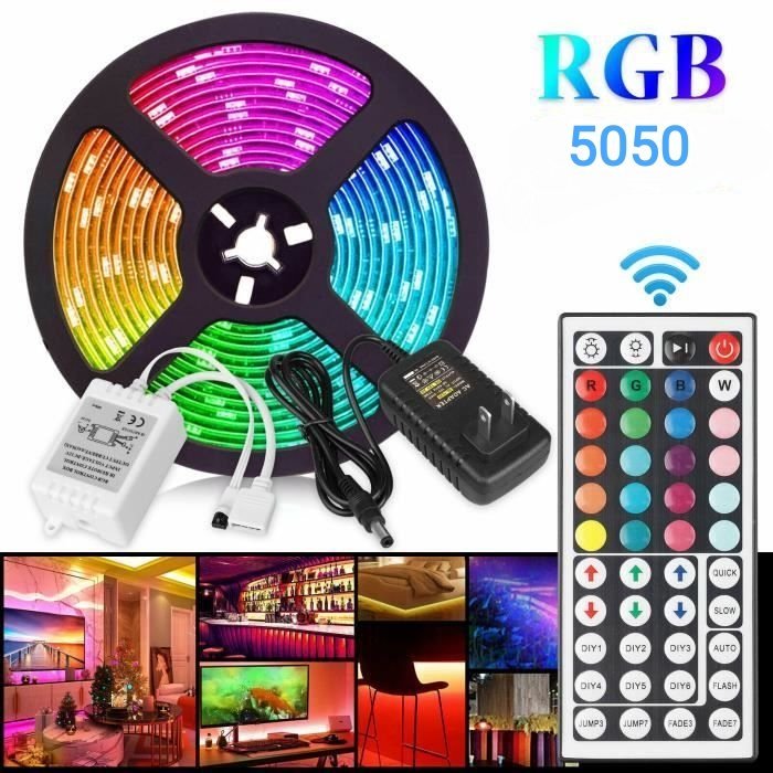 1000003156.jpg Bande LED RGB 5050 - Résistante À L'eau - 5 M - Télécommande – Image 1