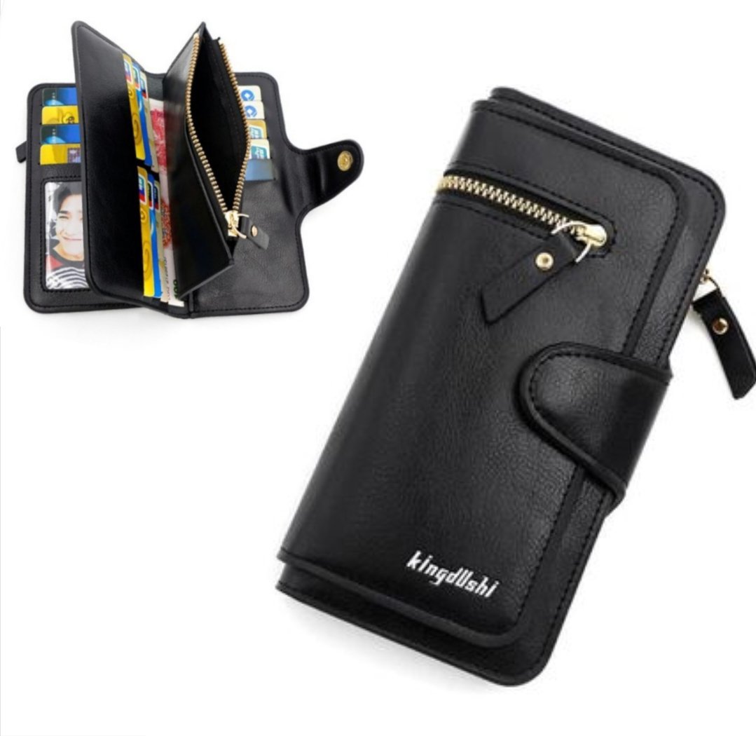 1000010238.jpg Nouveau Portefeuille Pour Femme Avec Porte-Monnaie - Cuir Synthétique - Multifonction - Grande Capacité - Noir – Image 1