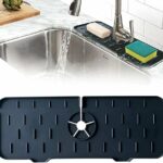 Tapis d'évier de robinet en silicone et porte savon et chiffon 2 en 1 - Noir