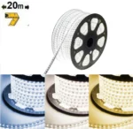 Ruban LED - 20 Mètres - 220V Recoupable - IP65 - Blanc Froid 6000K - 8000K