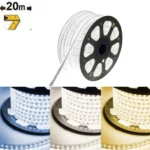 Ruban LED - 20 Mètres - 220V Recoupable - IP65 - Blanc Froid 6000K - 8000K