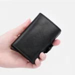 Portefeuille 2 en 1 Intelligent En Cuir Pour Cartes De Crédit - Billets de Banque - Métal Fin Pour Homme - Pliable - Noir – Image 12