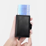 Portefeuille 2 en 1 Intelligent En Cuir Pour Cartes De Crédit - Billets de Banque - Métal Fin Pour Homme - Pliable - Noir – Image 14