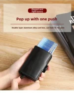 Portefeuille 2 en 1 Intelligent En Cuir Pour Cartes De Crédit - Billets de Banque - Métal Fin Pour Homme - Pliable - Noir – Image 10