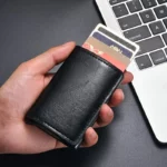 Portefeuille 2 en 1 Intelligent En Cuir Pour Cartes De Crédit - Billets de Banque - Métal Fin Pour Homme - Pliable - Noir – Image 9