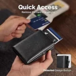 Portefeuille 2 en 1 Intelligent En Cuir Pour Cartes De Crédit - Billets de Banque - Métal Fin Pour Homme - Pliable - Noir – Image 7