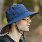 Chapeau de randonnée et de camping à large bord pour homme avec protection UV - Bleu – Image 8