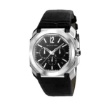 Montre Bulgari De Luxe - Boîtier En Acier - Bracelet En Cuir D'alligator - Résistante À L'eau - Noir