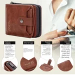 Portefeuille Avec Porte carte en Cuir Pour Homme - Qualité Supérieure - Design Élégant à Deux Volets - Avec Porte-Monnaie Intérieur - Porte-Cartes - Fermeture Éclair – Image 2