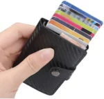 Mini Portefeuille Intelligent À Trois Volets -  Fibre De Carbone et Cuir - 5 cartes - 3 Compartiments Pour Billets – Image 6