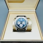 Montre Bulgari De Luxe - Boîtier En Acier - Bracelet En Cuir D'alligator - Résistante À L'eau - Bleu – Image 2