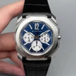 Montre Bulgari De Luxe - Boîtier En Acier - Bracelet En Cuir D'alligator - Résistante À L'eau - Bleu