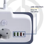 Multiprise Intelligent 6EN1 - 2 Port Prises CA - 3 USB - 1 TYPE C - Anti-Surtension Avec Interrupteur Ét Sécurité Enfant - T2435 - Blanc – Image 3