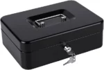 Métal Cach Box - Caisse à Monnaie - Coffre fort - Boîte De Rangement Avec 2 Clés - 30 x 24 x 9 Cm - Noir