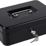 Métal Cach Box - Caisse à Monnaie - Coffre fort - Boîte De Rangement Avec 2 Clés - 30 x 24 x 9 Cm - Noir