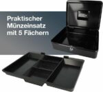 Métal Cach Box - Caisse à Monnaie - Coffre fort - Boîte De Rangement Avec 2 Clés - 30 x 24 x 9 Cm - Noir – Image 2