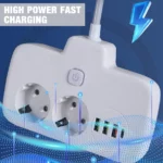 Multiprise Intelligent 6EN1 - 2 Port Prises CA - 3 USB - 1 TYPE C - Anti-Surtension Avec Interrupteur Ét Sécurité Enfant - T2435 - Blanc – Image 4