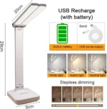 Lampe De Bureau LED Rechargeable - 3 Modes D'éclairage - Lumière Douce Pour La Lecture Et Le Bien-être Des Yeux - Support De Téléphone - Montre Numérique – Image 2