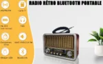 Radio Portable - Mini Style Vintage - Bandes AM/SW/FM - Fonctions TWS/USB/Carte TF/BT5.0 - Rechargeable – Image 2