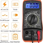 Multimètre Numérique - 2 000 Mètres - Testeur Électrique LCD Professionnel - Multimètre Numérique - Ampèremètre - Mesure de Tension AC/DC - Résistance - Diode