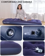 Matelas Gonflable Double Pliable Bleu Portable Avec Surface Rembourrée – Image 3
