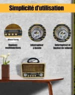 Radio Portable - Mini Style Vintage - Bandes AM/SW/FM - Fonctions TWS/USB/Carte TF/BT5.0 - Rechargeable – Image 11
