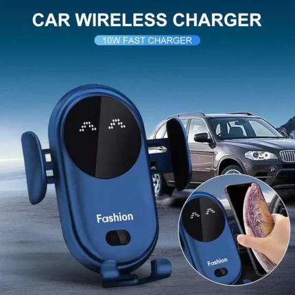 Chargeur De Voiture Sans Fil 2 En 1 - Tous Smartphones - Charge Rapide Intelligente - Infrarouge - Capteur - Support Téléphone - Bleu