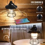 Lanterne De Camping LED - Vintage Rechargeable - Intensité Lumineuse Réglable - À Suspendre – Image 6