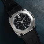 Montre Bulgari De Luxe - Boîtier En Acier - Bracelet En Cuir D'alligator - Résistante À L'eau - Noir – Image 3