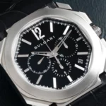 Montre Bulgari De Luxe - Boîtier En Acier - Bracelet En Cuir D'alligator - Résistante À L'eau - Noir – Image 2