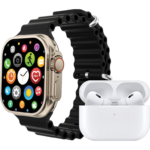 Montre Connectée H20 En Acier Inoxydable Et Écouteurs Sans Fil 10 en 1 - Appels Bluetooth H20 Ultra - Résistante ÀL'eau- Écran HD - 7 Bracelets En Silicone – Image 3