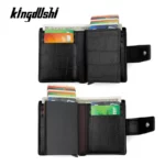 Portefeuille 2 en 1 Intelligent En Cuir Pour Cartes De Crédit – Billets De Banque – Métal Fin Pour Homme – Pliable – Noir – Image 3