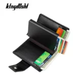 Portefeuille 2 en 1 Intelligent En Cuir Pour Cartes De Crédit – Billets De Banque – Métal Fin Pour Homme – Pliable – Marron – Image 4