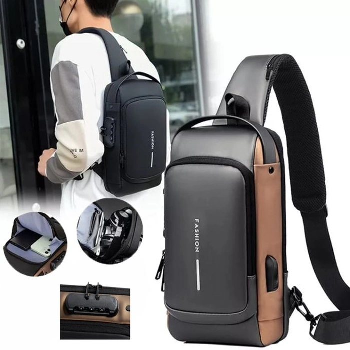 Gadgets-gros-tunisie-Sac-Bandouliere-Antivol-15.webp Sac à Bandoulière Antivol Pour Hommes - Pour Voyage - Sac Messager - Sac De Poitrine De Luxe - USB à L'intérieur - Multifonction - Étanche – Image 1