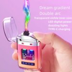 Briquet à Arc Double Rechargeable De Type C - Corps Transparent - Affichage LED de la batterie - Plasma Pulsé - Portable et Coupe-vent