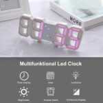 Horloge Digital Led 3D - Affichage 24 et 12 Heures - Alarme Snooze - Température - Rose – Image 4