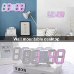 Horloge Digital Led 3D - Affichage 24 et 12 Heures - Alarme Snooze - Température - Rose – Image 2