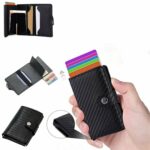 Mini Portefeuille Intelligent À Trois Volets -  Fibre De Carbone et Cuir - 5 cartes - 3 Compartiments Pour Billets